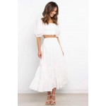 Women's Long Maxi Skirts Tiered High Waist Boho Elastic Layered A-Line Casual Midi Dress