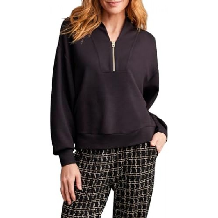 Tribal Women's Funnel Neck Scuba Dolman Top with Quarter Zip