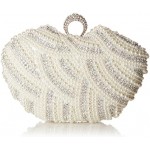 Damara Womens Luxury Special Crystals Beaded Pearl Clutch Bag,White