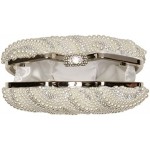 Damara Womens Luxury Special Crystals Beaded Pearl Clutch Bag,White