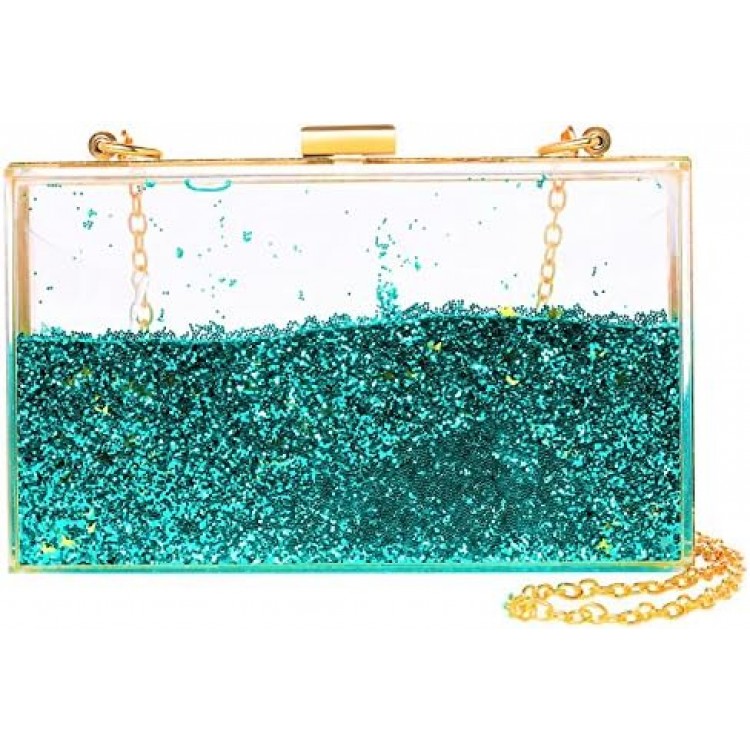 JeVenis Womens Transparent Sequins Chain Clutch Evening Handbag Party Cross-body Purse (Yellow