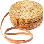 Handwoven Round Rattan Bag Shoulder Leather Straps Natural Chic Hand NATURAL NEO