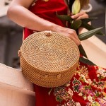 Handwoven Round Rattan Bag Shoulder Leather Straps Natural Chic Hand NATURAL NEO