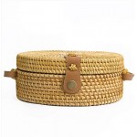 Handwoven Round Rattan Bag Shoulder Leather Straps Natural Chic Hand NATURAL NEO