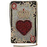 Mary Frances womens Queen of Hearts Beaded Playing Card Crossbody Phone Bag