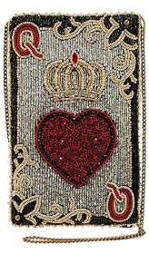 Mary Frances womens Queen of Hearts Beaded Playing Card Crossbody Phone Bag