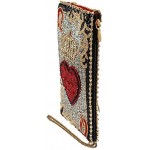 Mary Frances womens Queen of Hearts Beaded Playing Card Crossbody Phone Bag