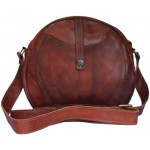 Madosh, Women's Genuine Leather Bag Shoulder Crossbody Handmade Round Sling Side Semi-Circular Brown Daily Handbag