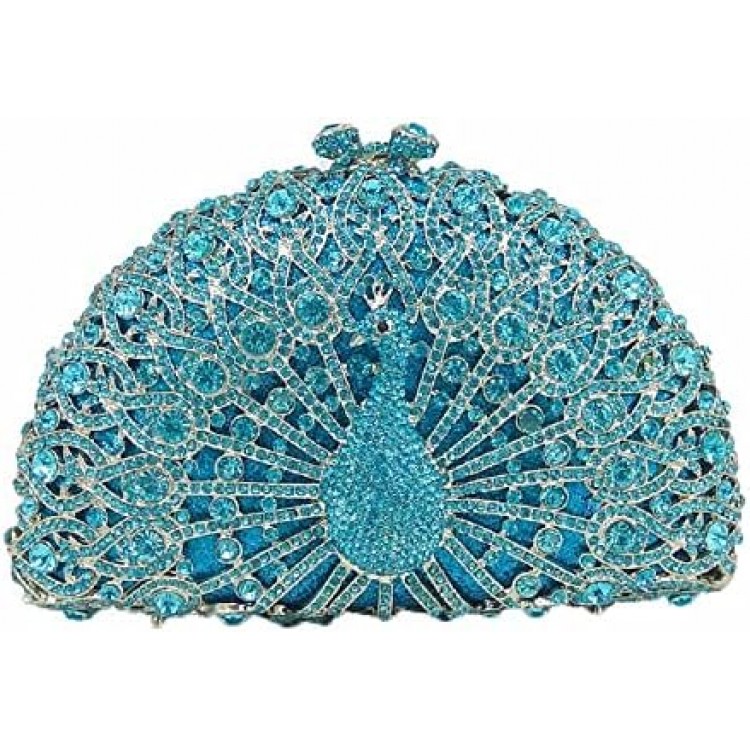 Boutique De FGG Sapphire Crystal Peacock Clutch Women Evening Bags Wedding Party Dinner Bridal Rhinestone Handbags