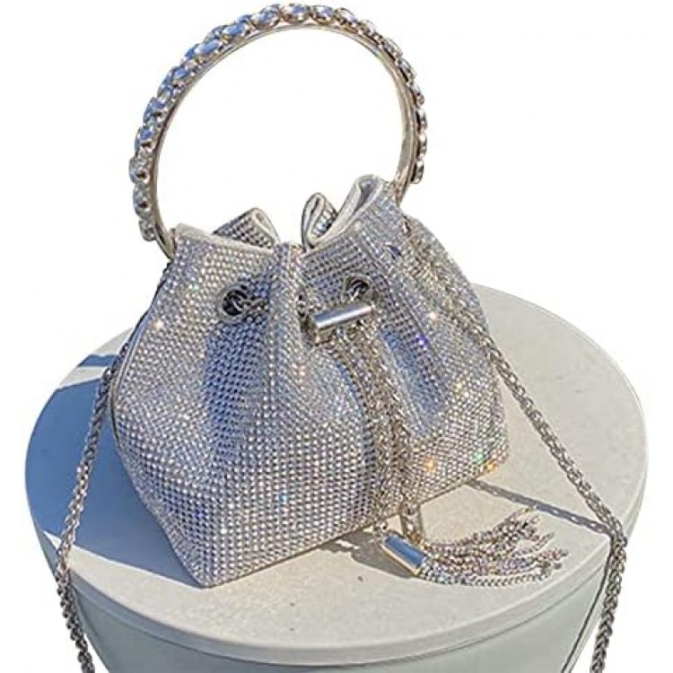 TOPALL Upgrade Rhinestone Evening Bag Silver Purse Sparkly Diamond Silver Clutch Purses for Women Party Club Wedding