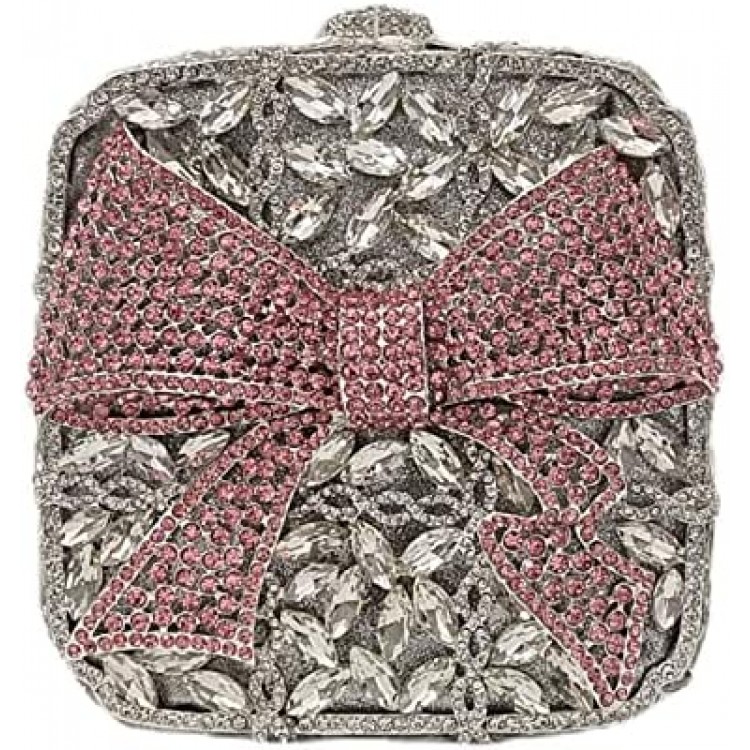 Bowknot Cute Crystal Box Clutch Luxury Evening Bag Women Sparkly Rhinestone Handbags Purses