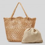 BlueSpectrum Straw Tote 2023 Floral Crochet Rattan Handbag Beach Tote Summer Woven Bag Vegan, beige, M