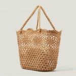 BlueSpectrum Straw Tote 2023 Floral Crochet Rattan Handbag Beach Tote Summer Woven Bag Vegan, beige, M