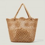 BlueSpectrum Straw Tote 2023 Floral Crochet Rattan Handbag Beach Tote Summer Woven Bag Vegan, beige, M