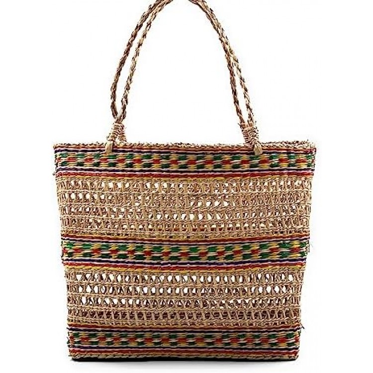 AgnesGP Handmade Colorful Large Tote Bag for Women | Summer Wicker Purse | Woven Tote Large Beach Bag | Women's Handbags & Shoulder Bags | Rattan Beach Shoulder Bag for Vacation