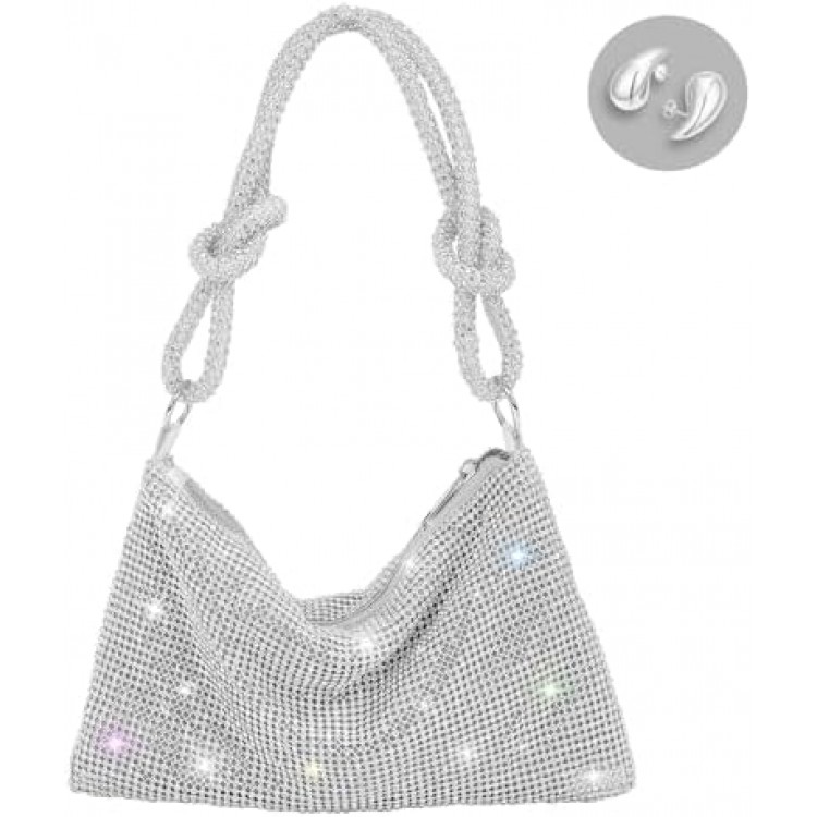 WQU Rhinestone Purse for Women Chic Bling Evening Shoulder Handbag Bling Glitter Purse Sparkly Handbag