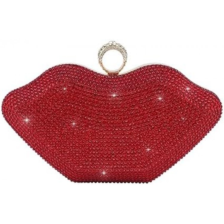 Evevictor Rhinestone Clutch Purse for Women Sparkling Lip Party Evening Bag Small Crossbody Bag Shiny Shoulder Handbag for Wedding Prom Party Date Red, Red