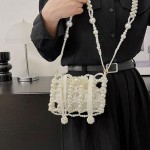 SHESRA Luxury Pearl Bag Chain Bag Purse Evening Bags, Artificial Pearl Clutch Handmade Bags for Party Wedding Bridal Travel 17, White