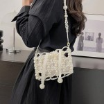 SHESRA Luxury Pearl Bag Chain Bag Purse Evening Bags, Artificial Pearl Clutch Handmade Bags for Party Wedding Bridal Travel 17, White