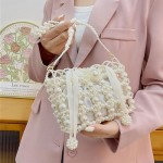 SHESRA Luxury Pearl Bag Chain Bag Purse Evening Bags, Artificial Pearl Clutch Handmade Bags for Party Wedding Bridal Travel 17, White