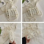 SHESRA Luxury Pearl Bag Chain Bag Purse Evening Bags, Artificial Pearl Clutch Handmade Bags for Party Wedding Bridal Travel 17, White