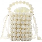 Women Beaded Small Pearl Evening Bucket Handmade Bags with Detachable Chain for Wedding Party