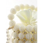 Women Beaded Small Pearl Evening Bucket Handmade Bags with Detachable Chain for Wedding Party