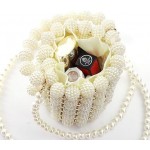 Women Beaded Small Pearl Evening Bucket Handmade Bags with Detachable Chain for Wedding Party