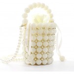 Women Beaded Small Pearl Evening Bucket Handmade Bags with Detachable Chain for Wedding Party