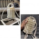 Women Beaded Small Pearl Evening Bucket Handmade Bags with Detachable Chain for Wedding Party