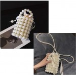 Women Beaded Small Pearl Evening Bucket Handmade Bags with Detachable Chain for Wedding Party