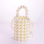 Women Beaded Pearl Evening Bucket Handmade Bags with Detachable Chain for Wedding Party