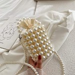 Women Beaded Pearl Evening Bucket Handmade Bags with Detachable Chain for Wedding Party