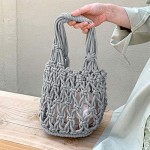 New Straw Bag Cotton Thread Woven Bag Portable Net Bag Casual Bucket Handbag Summer Beach Purse for Women/Girls