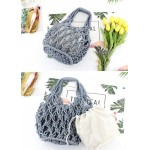 New Straw Bag Cotton Thread Woven Bag Portable Net Bag Casual Bucket Handbag Summer Beach Purse for Women/Girls