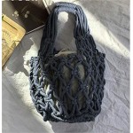 New Straw Bag Cotton Thread Woven Bag Portable Net Bag Casual Bucket Handbag Summer Beach Purse for Women/Girls