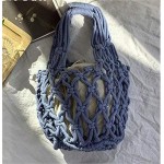 New Straw Bag Cotton Thread Woven Bag Portable Net Bag Casual Bucket Handbag Summer Beach Purse for Women/Girls