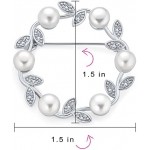 Christmas Elegant Bridal Holiday Marquise CZ Round Crystal White Simulated Pearl Wreath Circle Scarf Brooch Pin for Women Wedding Gold Silver Plated