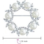 Christmas Elegant Bridal Holiday Marquise CZ Round Crystal White Simulated Pearl Wreath Circle Scarf Brooch Pin for Women Wedding Gold Silver Plated