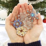 Winter Aqua Ice Blue Teal Crystal Large Frozen Winter Holiday Party CZ Pave Cubic Zirconia Scarf Christmas Statement Snowflake Brooch Pin for Women Silver Plated Brass