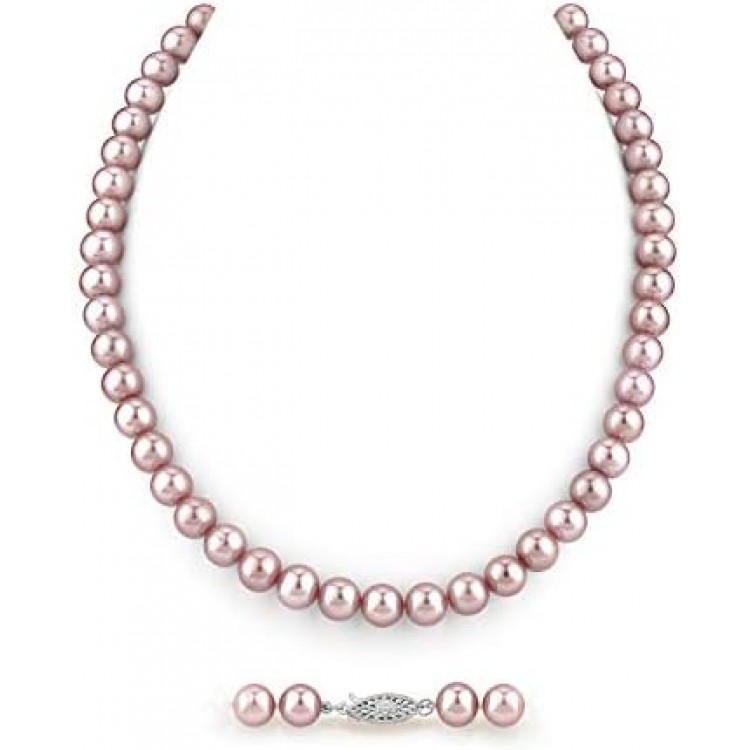 The Pearl Source AAA Quality Round Pink Freshwater Cultured Pearl Necklace for Women