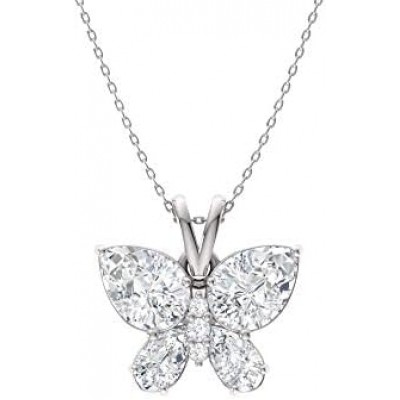 Diamondere Natural and Certified Gemstone and Diamond Butterfly Petite Necklace in 14k White Gold | 1.04 Carat Pendant with Chain