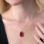 Gem Stone King 18K Yellow Gold Plated Silver Red Created Ruby Pendant Necklace For Women (20.25 Cttw, Emerald Cut 18X13MM, With 18 Inch Silver Chain), metal,gemstone, Created Ruby