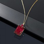 Gem Stone King 18K Yellow Gold Plated Silver Red Created Ruby Pendant Necklace For Women (20.25 Cttw, Emerald Cut 18X13MM, With 18 Inch Silver Chain), metal,gemstone, Created Ruby