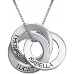 MyNameNecklace Personalised 3 Russian Ring Hanging Necklace for Woman- Interlocked Engraved Discs Custom Jewellery for Mum Her Women