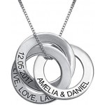 MyNameNecklace Personalised 3 Russian Ring Hanging Necklace for Woman- Interlocked Engraved Discs Custom Jewellery for Mum Her Women