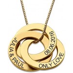 MyNameNecklace Personalised 3 Russian Ring Hanging Necklace for Woman- Interlocked Engraved Discs Custom Jewellery for Mum Her Women