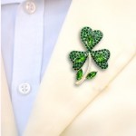 Vanjewnol St Patricks Day Pins, Shamrock Brooches and Pins for Women, Shamrock Brooch Pins, Clover Pins, B04A, Metal Rhinestone, no gemstone