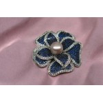 Flower Brooch With Silver Housing Decorated With Blue and White Swiss Diamond And Real Freshwater Lavender Pearl (11.0 Mm)