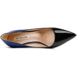 JOY IN LOVE Women's Pumps Shoes 3.5" High Heels Pointy Toe Stiletto Pumps, Blue Black Patent, 5.5